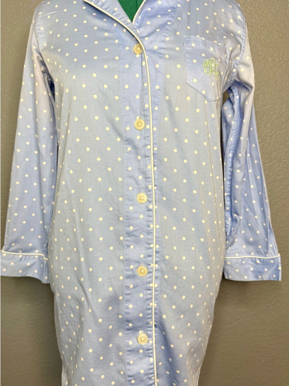 Lauren Ralph Lauren Polka Dot Pajama Top Women’s M Blue Cotton Button Down